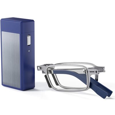 Hubeye Ultra Thin Folding Reading Glasses for Men Blue Light Blocking Compact Computer Foldable Readers With Case +1.5