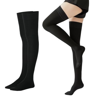 20-30mmHg Thigh High Compression Stockings for Women & Men - Graduated Pressure Socks for Varicose Veins & Circulation (Black, M)