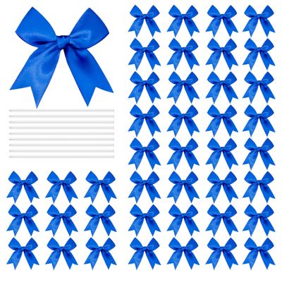 100 Pcs Twist Tie Bows Satin Ribbon Bow 3.3 Inch Gift Wrap Bow Craft Bows for Gift Wrapping, Party Decorations Gifts Bag DIY Treat Bags Royal Blue (Royal Blue, 1 Count(Pack of 100))