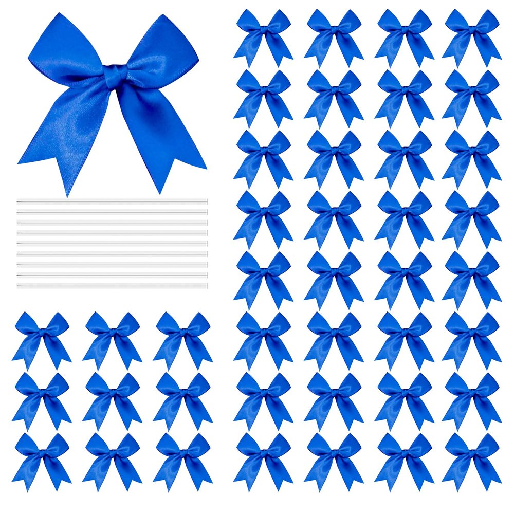 100 Pcs Twist Tie Bows Satin Ribbon Bow 3.3 Inch Gift Wrap Bow Craft Bows for Gift Wrapping, Party Decorations Gifts Bag DIY Treat Bags Royal Blue (Royal Blue, 1 Count(Pack of 100))