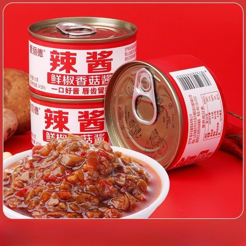 2 flavors fresh chili sauce 80g/can,hot pot dipping,Ssoybean pastepicy mushroom soy sauce,Instant Mushroom seasoning dish,Mixed noodle CondimentChopped colored peppers snacks (Fresh pepper sauce,3 can)