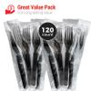[120 Count] 3X Heavy Duty Black Plastic Forks Individually Wrapped, Sturdy Like Silverware, Elgant and Durable Cultery, Ideal for Large Gathering, Parties, Restaurant and Catering Use. view 2