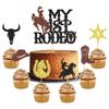 Cyodoos 25Pcs Glitter Cowboy Cake Toppers Western Theme Cupcake Picks with Horseshoes, Hats & Boots for Baby Shower & Boys Birthday Party Decorations view 1