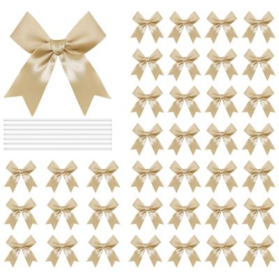 100 Pcs Twist Tie Bows Satin Ribbon Bow 3.3 Inch Gift Wrap Bow Craft Bows for Gift Wrapping, Party Decorations Gifts Bag DIY Treat Bags Golden (Golden, 1 Count(Pack of 100))
