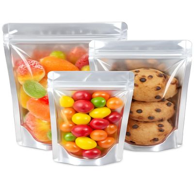 Kulvie Premium 5 PCS Stand-Up Ziplock Metallic silver Pouches (6.3x8.6 inch) Resealable Food Storage Bags with Clear Window for Snacks, Coffee, Candy Reusable, Leakproof, Eco-Friendly