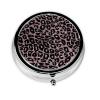 Rose Pink Leopard Print Round Pill Box Small Pill Organizer with 3 Compartments and Mirror, Portable Travel Metal Pill Case Fits in Pocket view 1