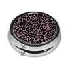 Rose Pink Leopard Print Round Pill Box Small Pill Organizer with 3 Compartments and Mirror, Portable Travel Metal Pill Case Fits in Pocket view 2