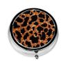 Leopard Print Round Pill Box Small Pill Organizer with 3 Compartments and Mirror, Portable Travel Metal Pill Case Fits in Pocket view 1