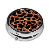 Leopard Print Round Pill Box Small Pill Organizer with 3 Compartments and Mirror, Portable Travel Metal Pill Case Fits in Pocket view 2
