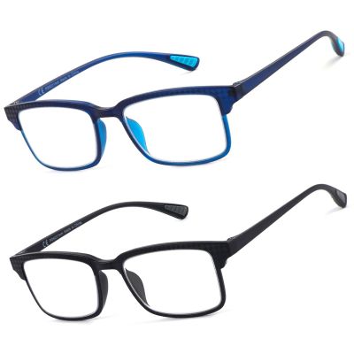 CARA 2 Pack Reading Glasses Men, Super Lightweight Grilamid TR90 Frame for Women Blue Light/UV400 Protection Computer Readers, Black+Blue, 1.5x