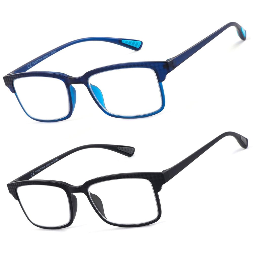 CARA 2 Pack Reading Glasses Men, Super Lightweight Grilamid TR90 Frame for Women Blue Light/UV400 Protection Computer Readers, Black+Blue, 1.5x