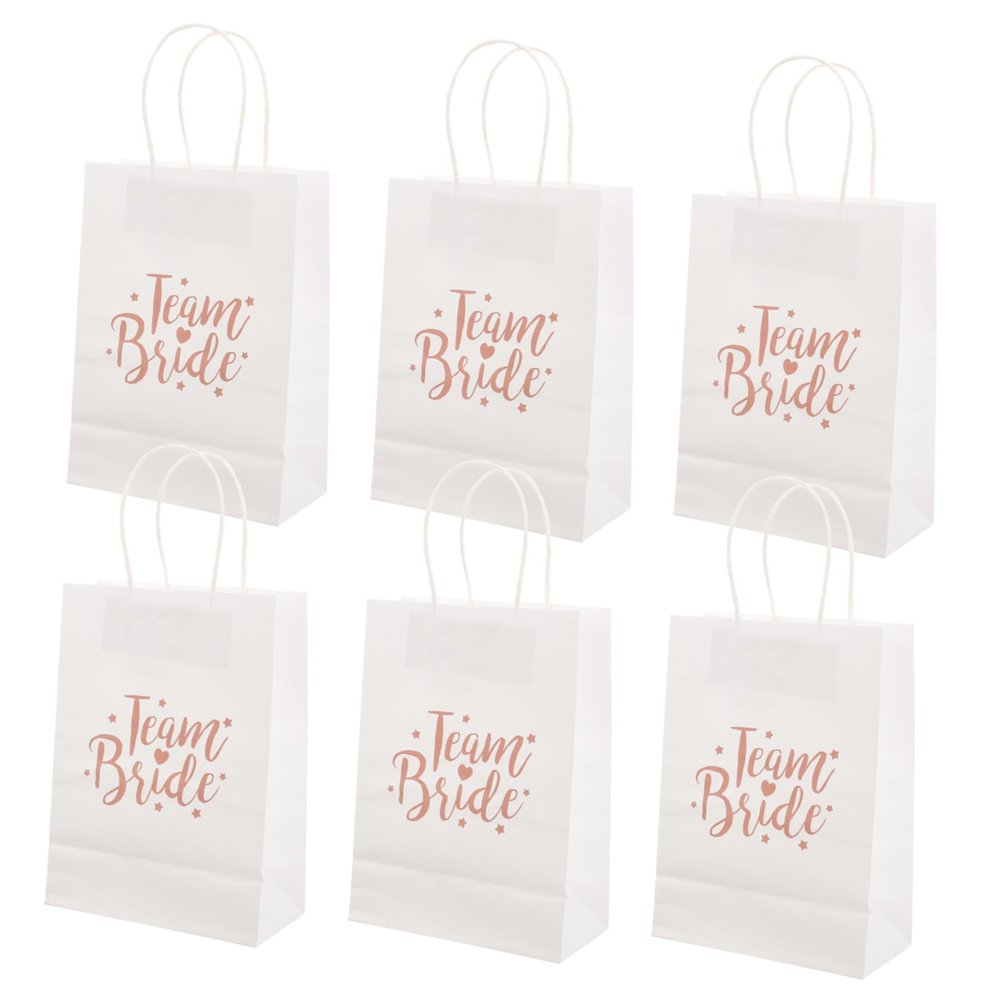 SEWACC 6Pcs Wedding Party Favor Bags with Handles Paper Tote Bags for Bridesmaids and Guests for Candy Treats and Small Surprises for Bridal Showers and Celebrations