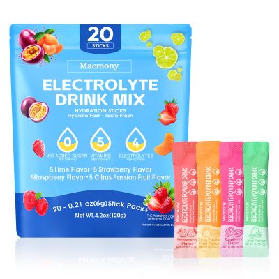 Macmony Electrolyte Powder Packets, Hydration Drink Mix 20 Sticks, Sugar Free Electrolytes with Yerba Mate, Rapid Hydration & Recovery, Keto Vegan Gluten Free, for Sports Workout Hiking Travel