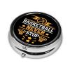 Basketball Never Stop Round Pill Box Small Pill Organizer with 3 Compartments and Mirror, Portable Travel Metal Pill Case Fits in Pocket view 2