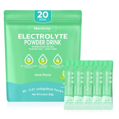 Macmony Electrolyte Powder Packets, Hydration Drink Mix 20 Sticks, Sugar Free Electrolytes with Yerba Mate, Rapid Hydration & Recovery, Keto Vegan Gluten Free, for Sports Workout Hiking Travel