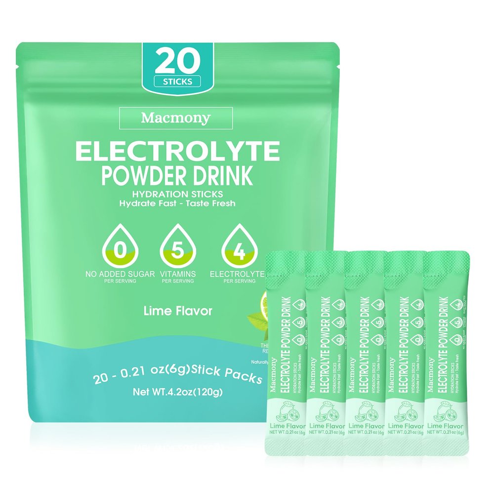 Macmony Electrolyte Powder Packets, Hydration Drink Mix 20 Sticks, Sugar Free Electrolytes with Yerba Mate, Rapid Hydration & Recovery, Keto Vegan Gluten Free, for Sports Workout Hiking Travel