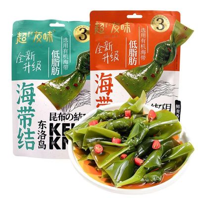 2 flavors of spicy seaweed knots,ready to eat tender seaweed sprouts,spicy strips,Crispy Kelp knot,breakfast side dishes,Snack and SaladvegetarianChili Sauce Pickles (Sour and Spicy Kelp,1bag)