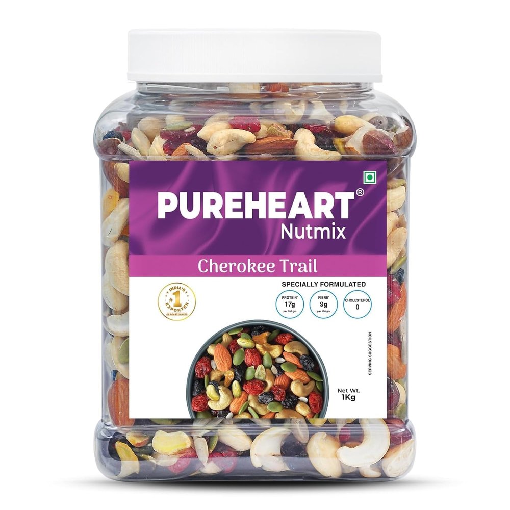 Cherokee Premium Trail Mix with Cashews, Almonds, Pistachios, Cranberries, Raisins, Pumpkin and Sunflower Seeds, 1000g Reusable Jar
