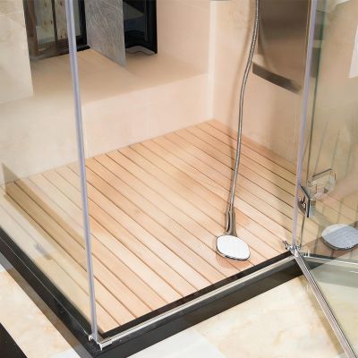 Teak Solid Wood Shower Floor Mat, Square Bath Mats for Non Slip With Drain HoleYard, Non-Slip Wooden Floor Mat, Outdoor Shower Floor for Elderly/Spa(50x85cm/19.7x33.5in)