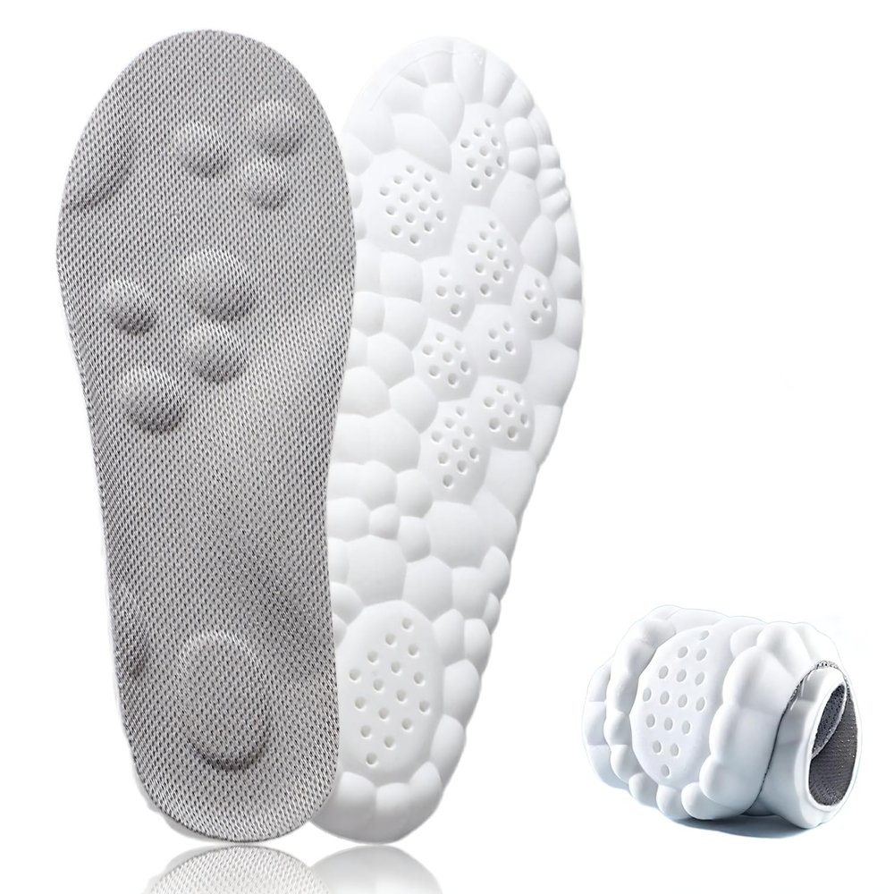 [1 Pair] Massage Insoles for Men and Women, 4D Cloud Technology Insole Super Soft Shoe Inserts, Breathable Shoe Insoles Memory Foam Soft Insoles with Arch Support (Gray, 235 MM)