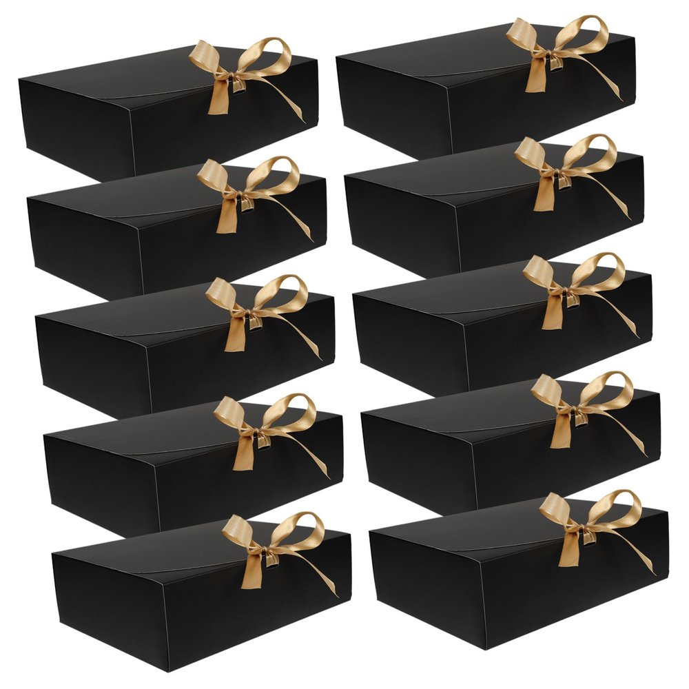 Mipcase 10pcs Black Folding Paper Proposal Boxes with Ribbon for Bridesmaid Wedding Favor Storage Cases Cardboard Packaging for Birthday and Party Presents