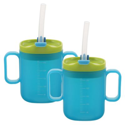 Luxshiny 2pcs Straw Cups for Seniors with Measurement Scale Sky-blue Nursing Cups for Water Milk Daily Hydration Easy to Clean Portable for Home and Travel