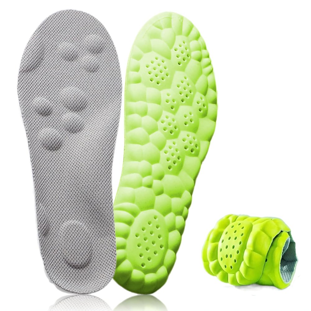 [1 Pair] Massage Insoles for Men and Women, 4D Cloud Technology Insole Super Soft Shoe Inserts, Breathable Shoe Insoles Memory Foam Soft Insoles with Arch Support (Green, 255 MM)