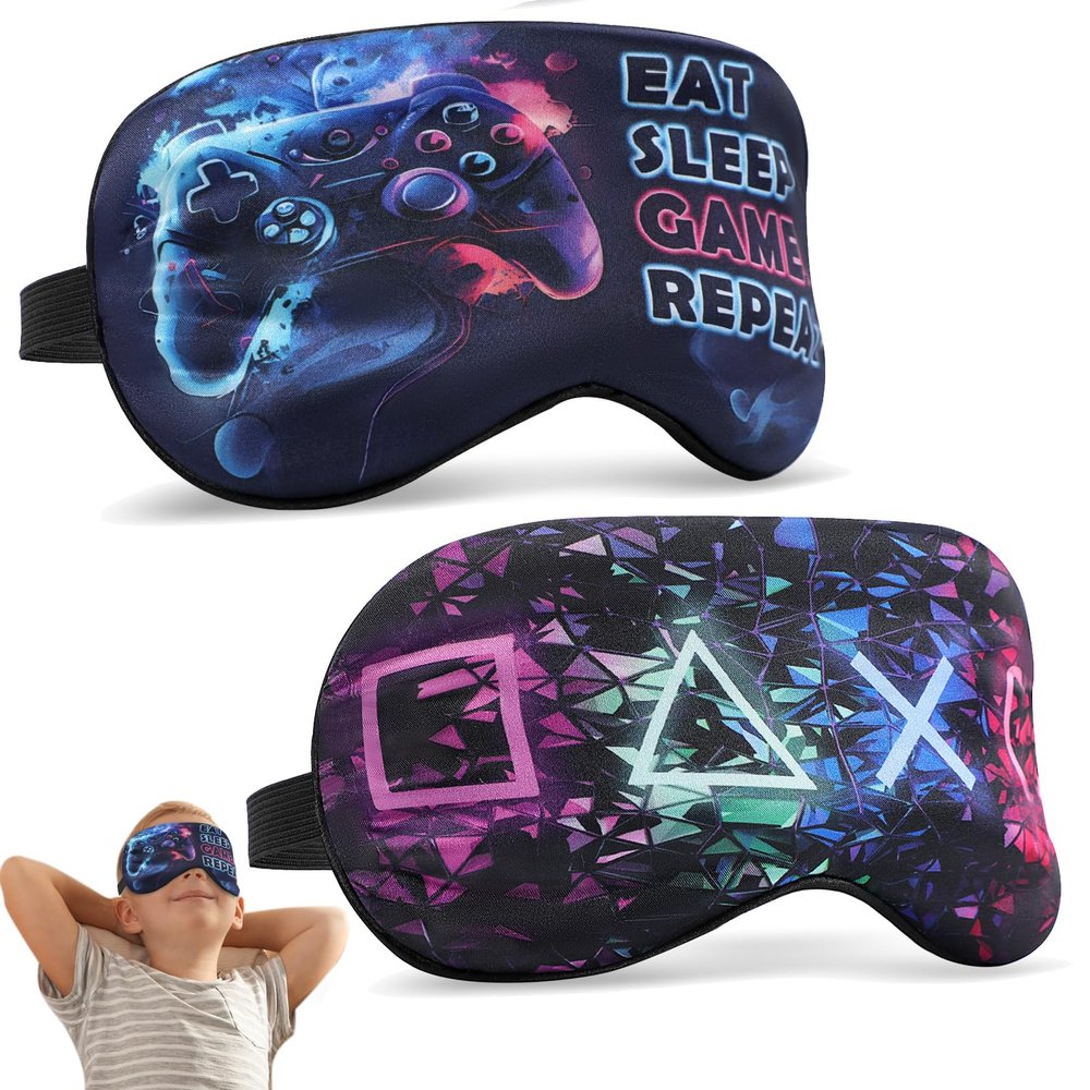 2 Pcs Boys Sleep Eye Mask, Guys Blackout Sleeping Silk Mask for Kids Adult Children's Travel Eye Mask Eye Cover Blindfold for Game (2 Pcs Game Mask - Style 6)