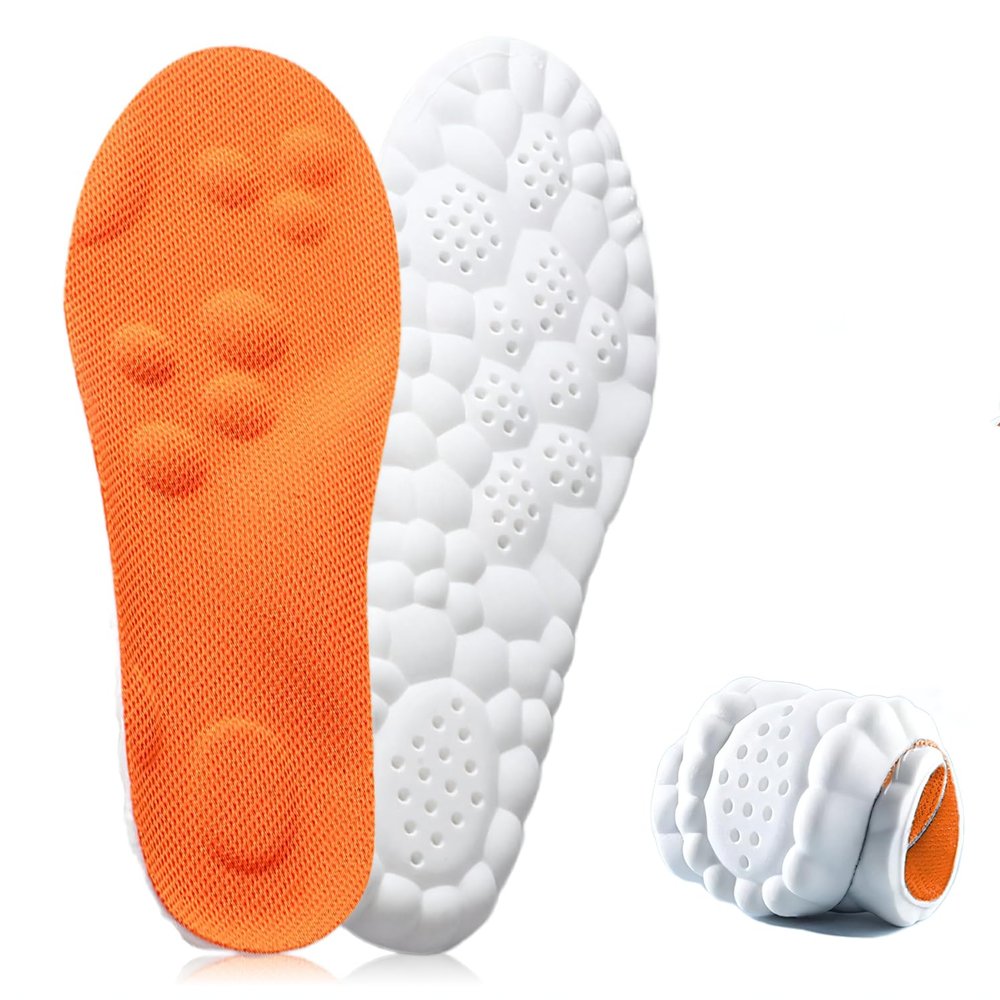 [1 Pair] Steppers Insoles for Men and Women, 4D Cloud Technology Insole Super Soft Shoe Inserts, Breathable Message Insoles Memory Foam Soft Insoles with Arch Support (Orange, 245 MM)