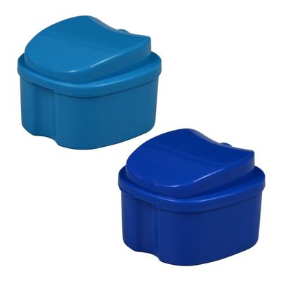 2 Pcs Denture Bath Box Cup - Complete Clean Care for Dentures, Clear Braces, Mouth Guard, Night Guard & Retainers - Travel-Friendly (Blue+Dark Blue, Medium-2A)