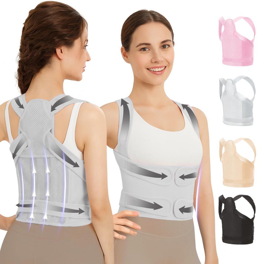 GooseFit Posture Corrector for Women & Men, Adjustable Back Brace with Shoulder Straightener & Lumbar Support for Upper & Lower Back Pain Relief, Spine Support, Hunchback & Scoliosis, Gray, Small