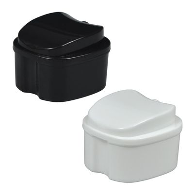 2 Pcs Denture Bath Box Cup - Complete Clean Care for Dentures, Clear Braces, Mouth Guard, Night Guard & Retainers - Travel-Friendly (Black+White, Medium-2A)