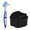 2 Pcs Denture Bath Box Cup - with Denture Cleaning Brush, Portable False Teeth Cleaning Tool, Complete Clean Care for Dentures (Black+Dark Blue, Medium-2B) view 1