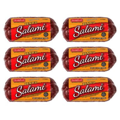Bridgford Dry Hard Salami 12 oz Pack of 6 - Zero-Carb, Protein-Rich - Naturally Fermented, Shelf-Stable Charcuterie Meat - Ready to Slice & Serve for Sandwiches, Antipasto Platters, or Snacks