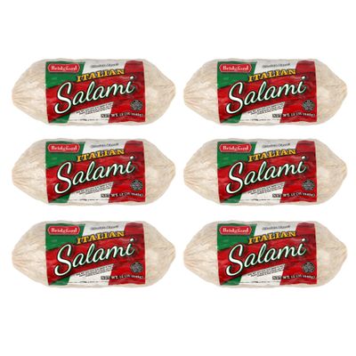 Bridgford Dry Italian Salami 12 oz Pack of 6 - Zero-Carb, Protein-Rich, Naturally Fermented, Shelf-Stable Charcuterie Meat - Ready to Slice & Serve for Sandwiches, Platters, or Snacks