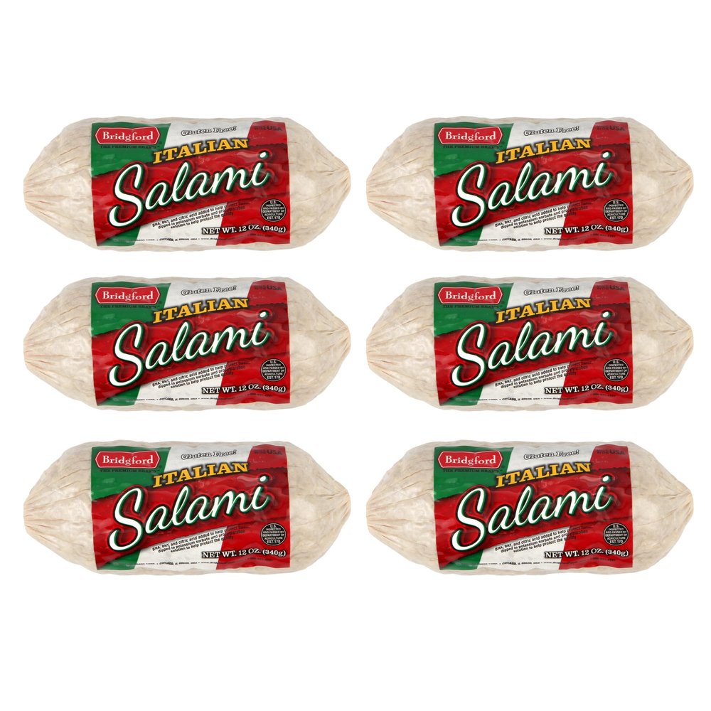 Bridgford Dry Italian Salami 12 oz Pack of 6 - Zero-Carb, Protein-Rich, Naturally Fermented, Shelf-Stable Charcuterie Meat - Ready to Slice & Serve for Sandwiches, Platters, or Snacks