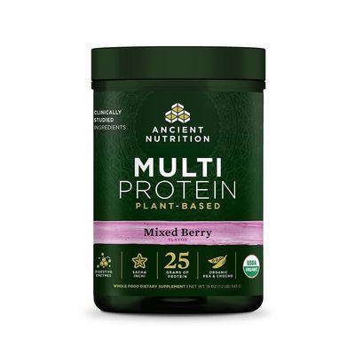 Ancient Nutrition Organic Multi Protein Plant Based Powder, 25g Protein, Hydrolyzed Pea Protein, Digestive Enzymes & Probiotics, Supports Muscle & Gut Health, Mixed Berry, 15 Servings
