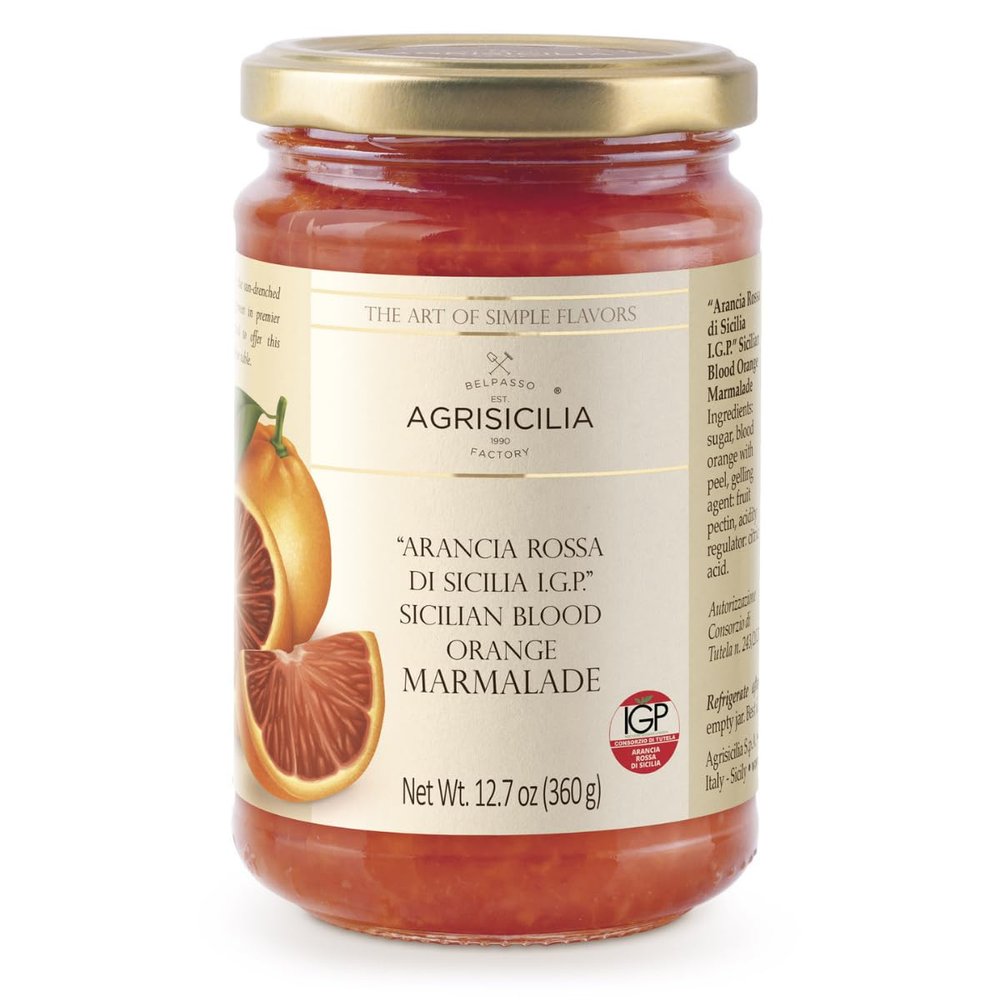 Agrisicilia Sicilian Blood Orange Marmalade I.G.P. Authentic Italian Citrus Jam with Fruit Peel, Made in Sicily, 12.7 oz (360 g) Glass Jar