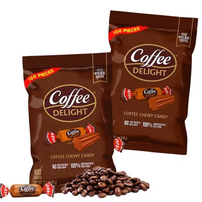 Coffee Delight Chewy Candy Gluten-Free Soft Candies Made with Authentic Colombian Coffee 2 Pack (200 Count) Individually Wrapped Treats for Sharing