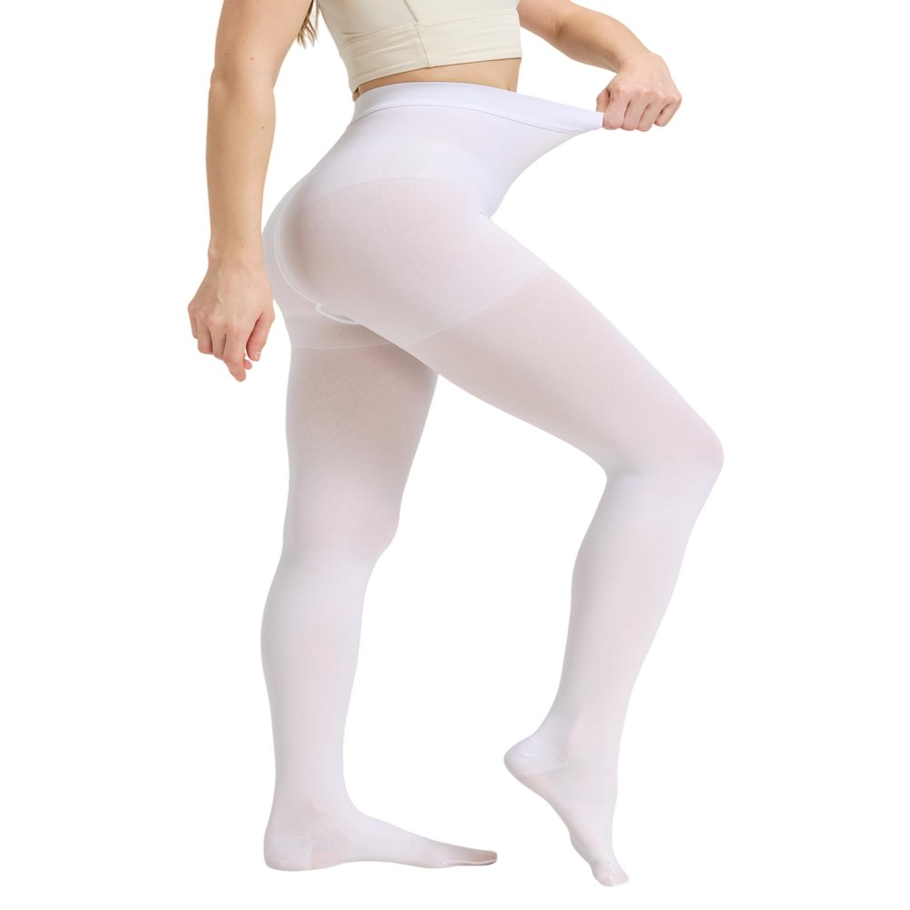 AMZAM Medical Compression Pantyhose for Women & Men, Closed Toe 15-20 mmHg Graduated Compression Stockings Waist High Support Leggings, Support Hose for Varicose Veins, Edema, Post Surgery, White L