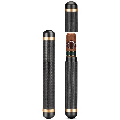 Aluminum Cigar Case Tube Portable Stainless Steel Elegant Travel Single Metal Cigar CaseTube Humidor Air Tight Smell Proof Cigar Holder Case Accessories for Business Travel Outwork -1Pack (Black)