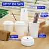 100 Pack Disposable Coffee Cups With Lids straws sleeves Disposable cups Paper Cup Tea Cups for Hot To with lids Cupping set Beverages shop Home Office Party Travel(100, 8, ounces) view 2