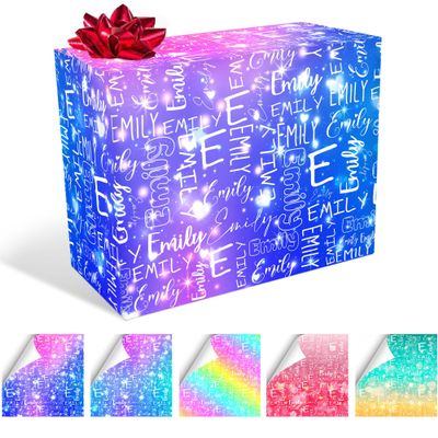 PerStudio Personalized Christmas Wrapping Paper with Name Custom Wrapping Paper for Boy Girl Customized Birthday Gift Wrap Paper Rolls for Men Women 58"x 23"