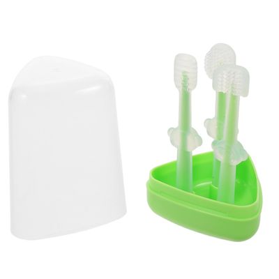 IWOWHERO Oral Cleaner Kit Soft Silicone Toothbrush for Newborns Tongue Scraper and Transparent Stand Gentle Gum and Teeth Care Tool Complete Oral Hygiene