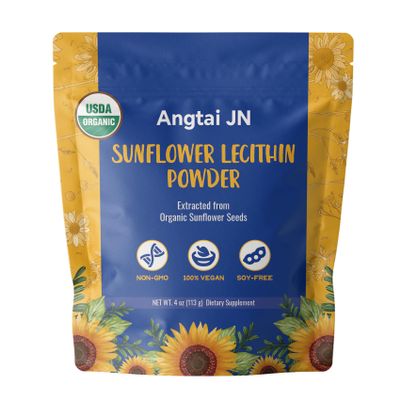 Angtai JN Organic Sunflower Lecithin Powder | USDA Certified, Non-GMO | 4oz (113g) | 10g Daily Serving for Brain, Liver & Heart Health | Easy Mixing in Smoothies, Shakes & Baking