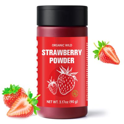 100% Organic Freeze-Dried Strawberry Powder (3.17oz) | No Sugar Added: Gluten-Free Vegan Food Coloring & Seasoning for Baking, Smoothies, Cakes & Drinks