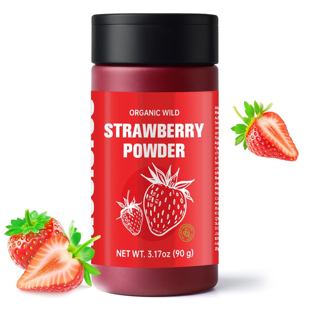 100% Organic Freeze-Dried Strawberry Powder (3.17oz) | No Sugar Added: Gluten-Free Vegan Food Coloring & Seasoning for Baking, Smoothies, Cakes & Drinks