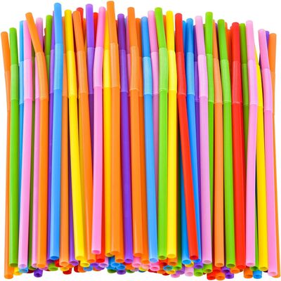 100 PCS Colorful Plastic Disposable Bendable Drinking 12.8inch Long Straws for Home Use Milk Juice Drinks Party Decorations