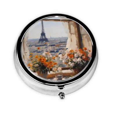 Beautiful Pylons in The Distance This Small, Round, Three-Compartment Travel Pill Box is Perfect for Storing Daily medications, Vitamins, and on-The-go.