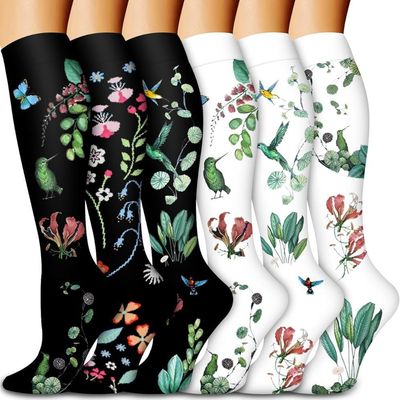 6 Pairs Knee High Graduated Compression Socks For Women and Men - Best Sports, Yoga, Travel & Flight Socks - Running & Fitness 15-20mmhg (New Six 20, S)